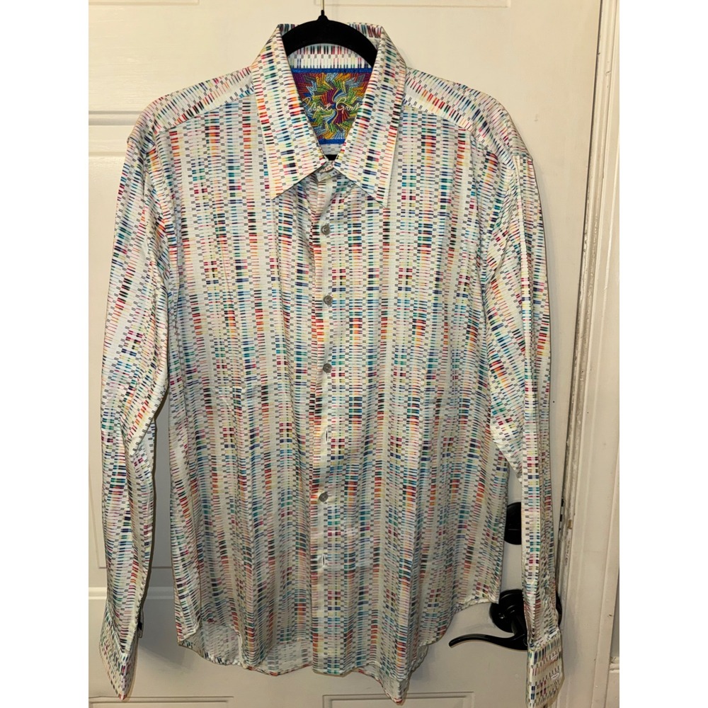 Robert Graham Mens XL Tailored Fit Multicolor Geometric Dash Button Down Shirt